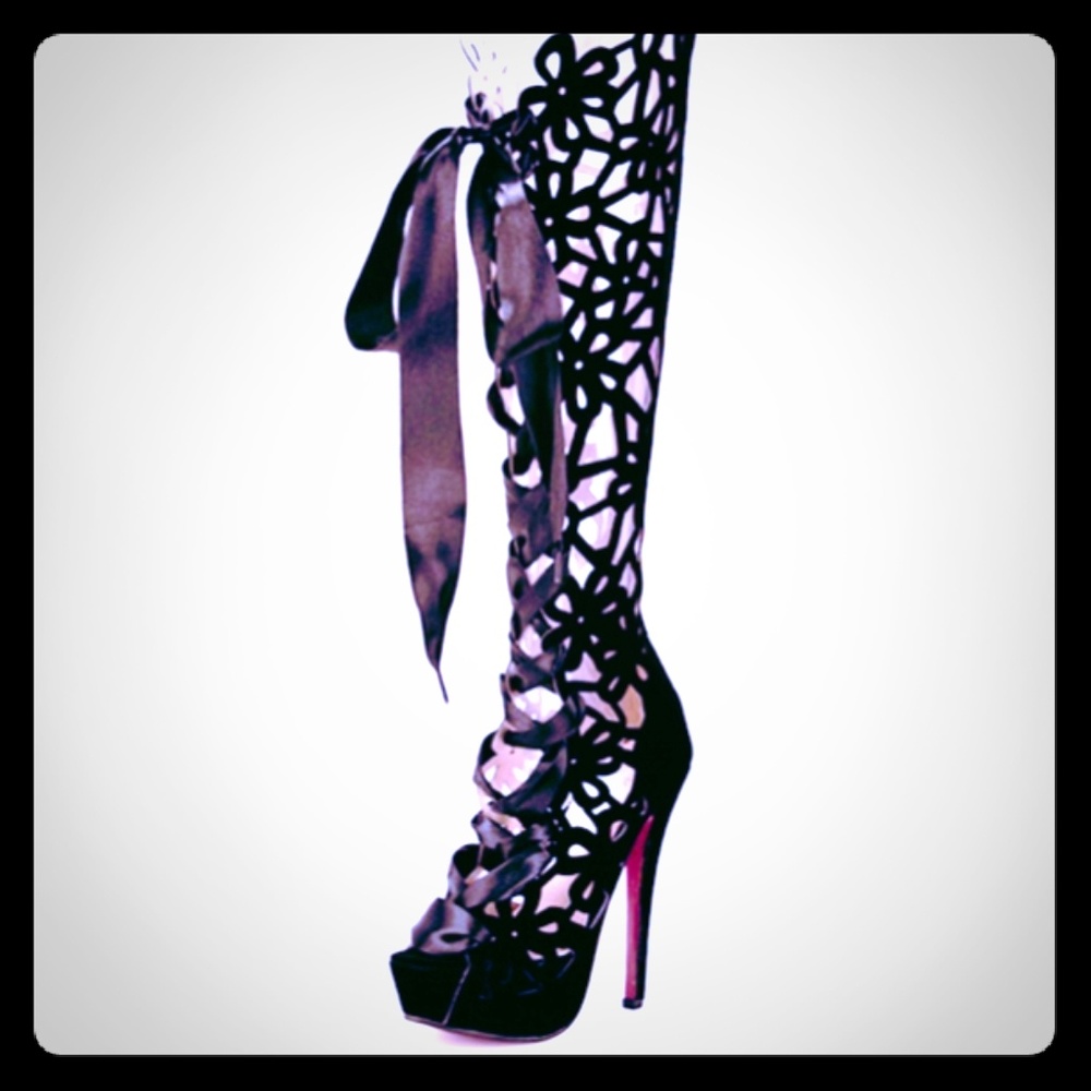 Lace Up Peep Toe Stilettos (38)